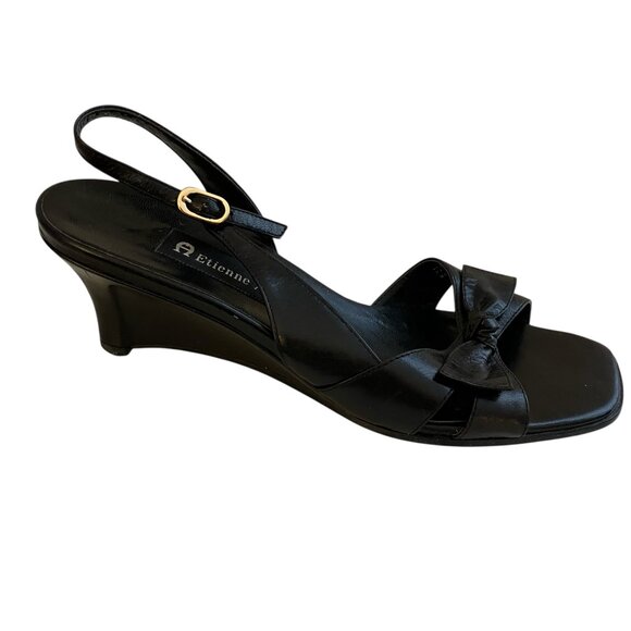 Etienne Aigner Black Wedge Sandals Size 7M - Picture 1 of 8